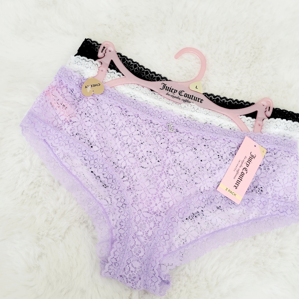 🪻JUICY COUTURE BRAND NEW 3-PACK LACE CHEEKY PANTIES SIZE L - Picture 2 of 5